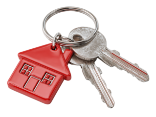 Red House Keychain with Metallic Keys on Transparent Background, PNG
