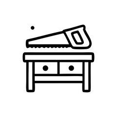 Simple Hand Saw Resting on a TwoDrawer Workbench Icon.