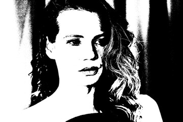 silhouette beautiful fashionable girl long hair makeup nails with nail polish woman posing with country style image woman vector black and white