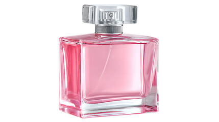 Elegant pink perfume bottle with clear cap isolated on transparent background