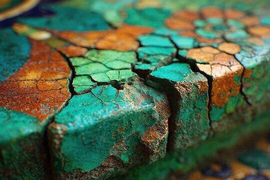 Closeup View Of Cracked Colorful Mosaic Tiles