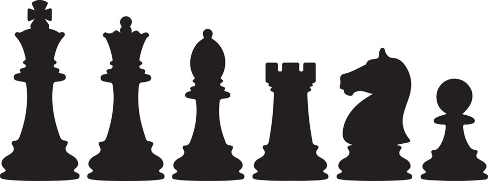 Black chess pieces silhouette king queen bishop rook knight pawn vector
