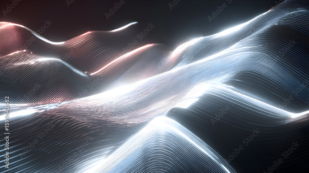 Poster abstract luminous waves background with layered line pattern in red and blue spectrum light elegant 