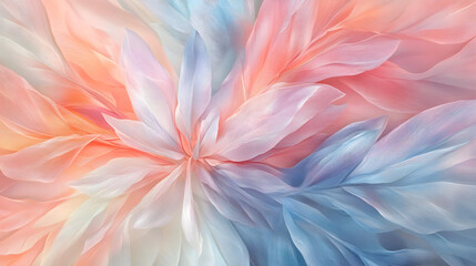 Pastel dreamlike flower abstraction with soft orange pink and blue hues creating a calming serene visual