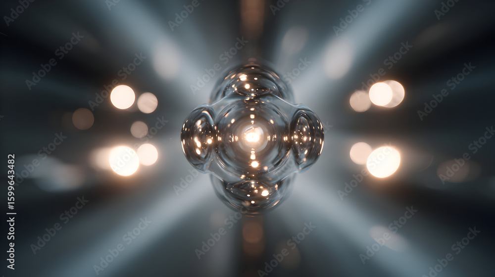 Poster abstract luminous sphere with refracting light and bokeh effect creates a modern background with opt