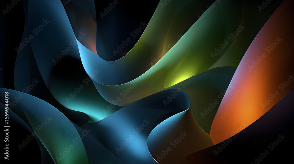 Aufkleber abstract waves with light trails in blue green and orange color blend in creative background for mod