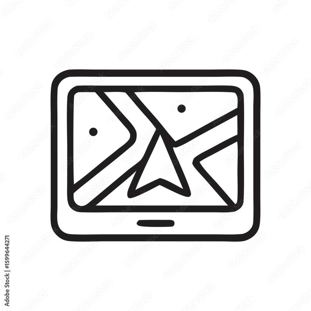 Poster hand drawn navigation app interface with star pointer.