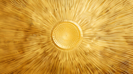 Radiant Golden Burst: Abstract Sun with Concentric Circles and Flowing Rays