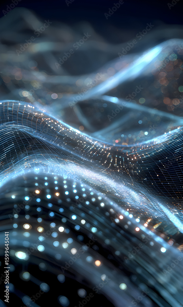 Poster abstract shimmering network with flowing light particles digital data visualization for presentation