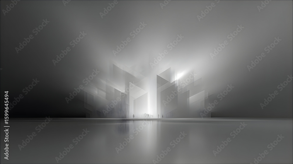 Aufkleber abstract monochrome cityscape with architectural form and figures suggesting urban exploration and a
