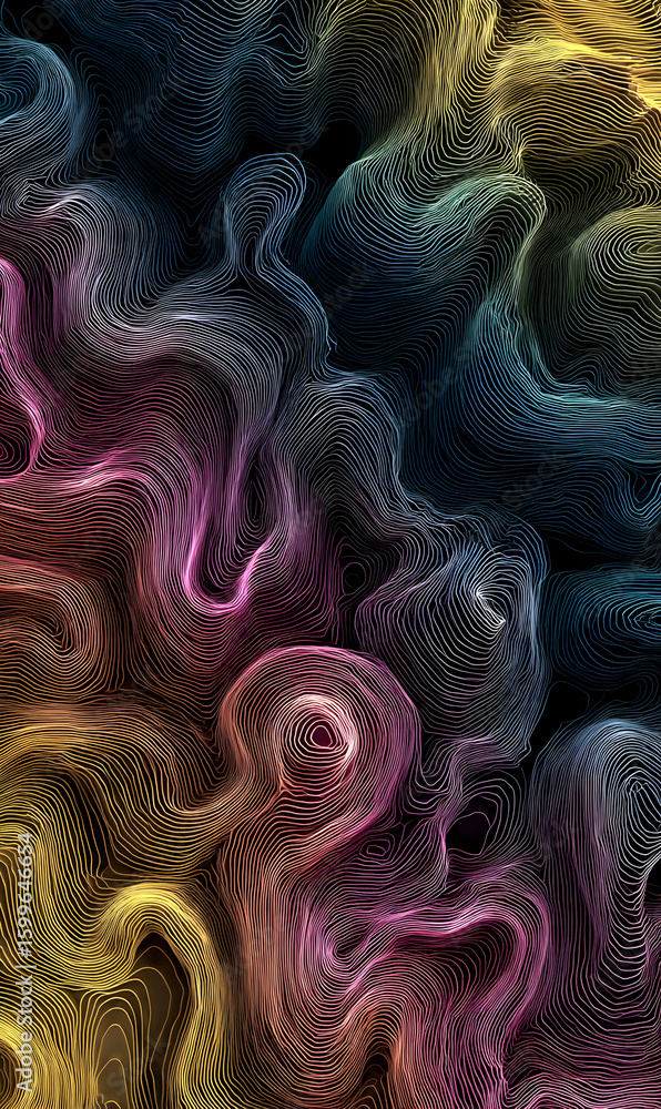 Poster swirling gradient abstract art wallpaper with flowing colored lines and topographic contour map styl