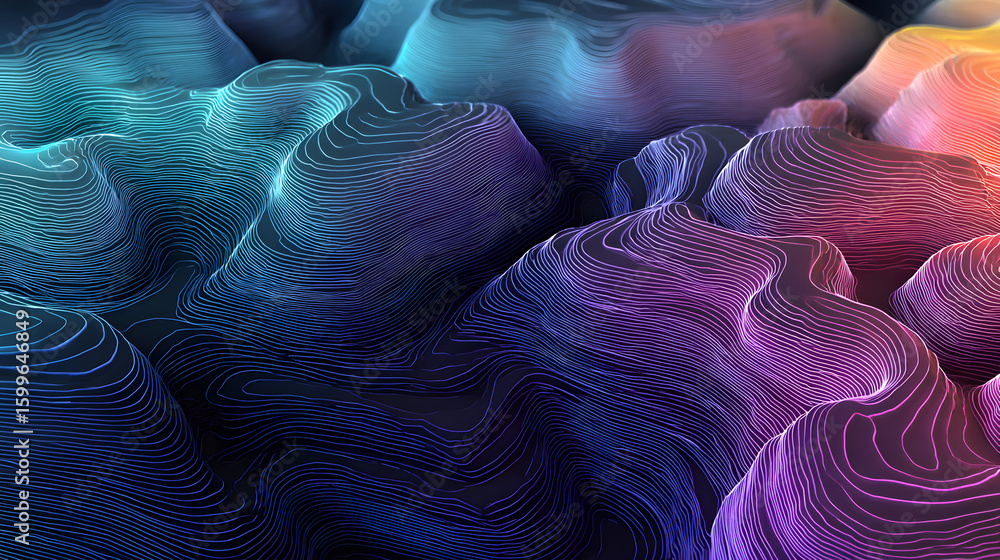 Aufkleber abstract topographic map landscape with colorful contour lines creating a flowing and mesmerizing mo