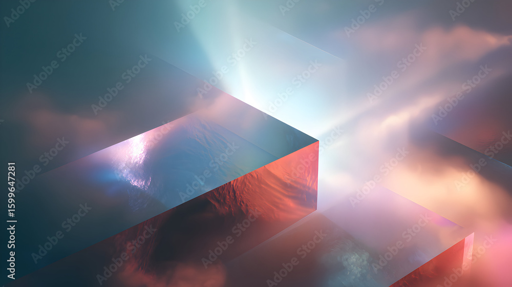 Poster surreal geometric abstraction with atmospheric light and pastel color scheme for creative background