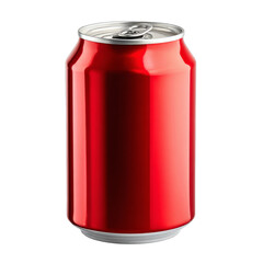 Bright red soda can, shiny aluminum surface, refreshing beverage storage, ideal for casual gatherings or summer parties. Isolated on white background or PNG