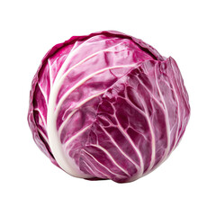 Fresh purple cabbage, vibrant color and texture, ideal for healthy recipes, salads or garnishes, with ample space for notes. Isolated on white background or PNG