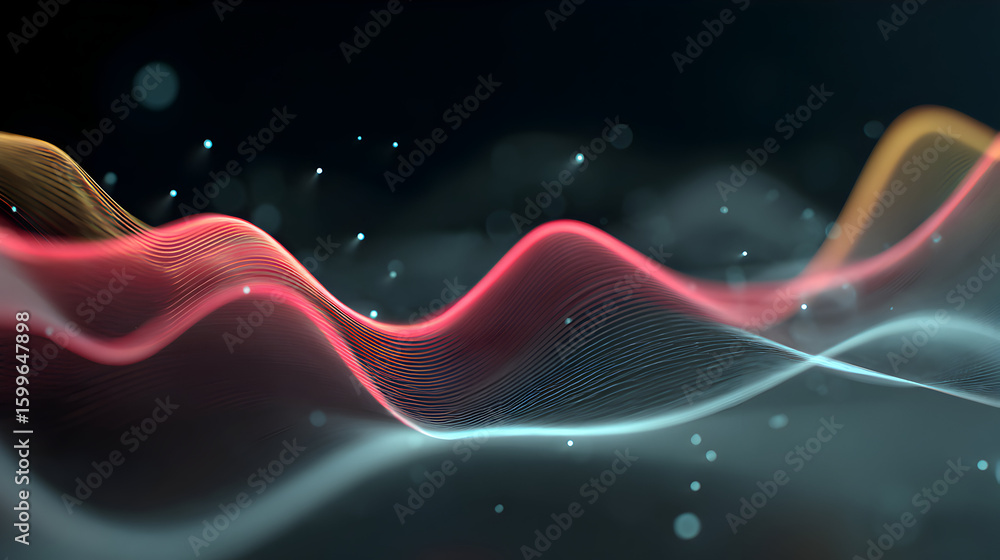 Poster abstract wave background with flowing light trails and glowing particles creating a futuristic backd