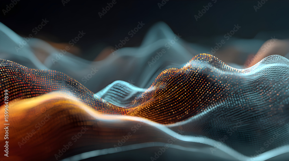 Poster abstract digital waves in futuristic dynamic design seamless data flow visual presentation orange an