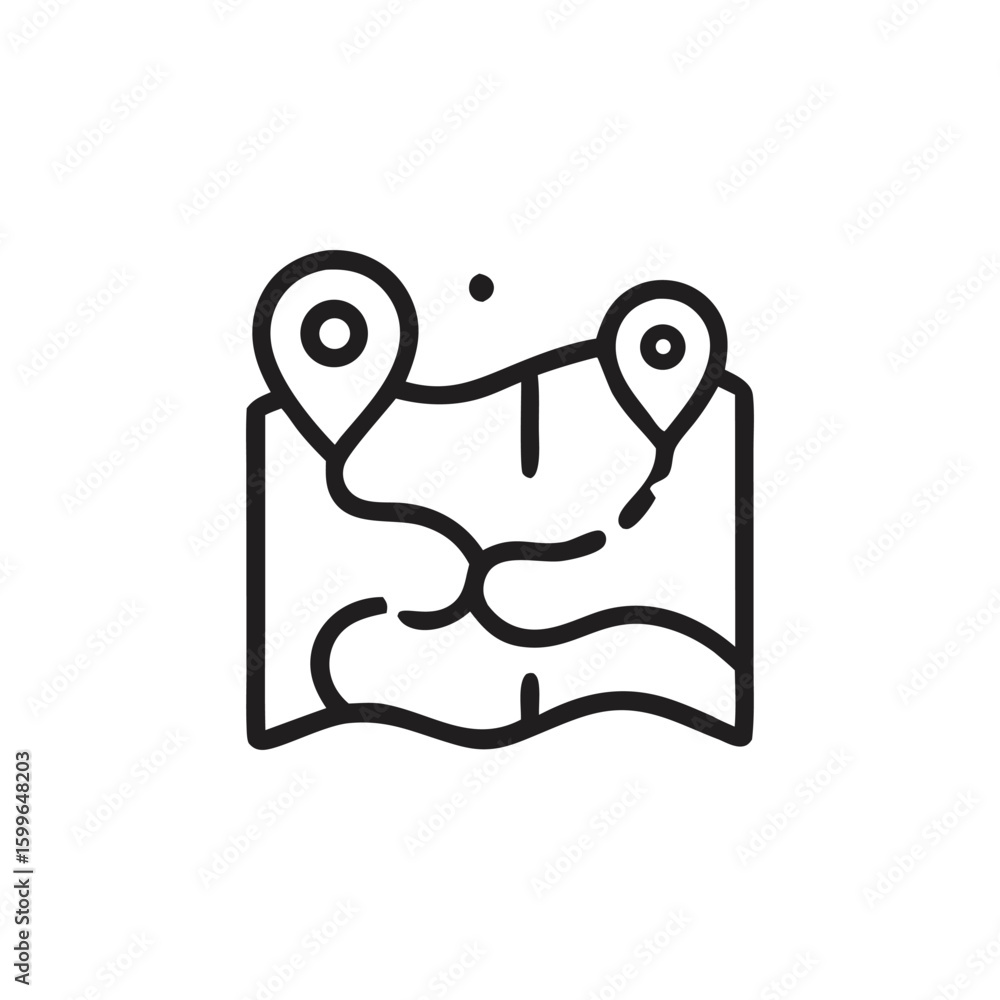 Aufkleber simple black map icon with two location markers and route.