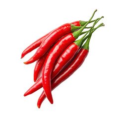Vibrant red chili peppers, fresh and spicy, commonly used in cooking to add heat and flavor, on a clean white background. Isolated on white background or PNG