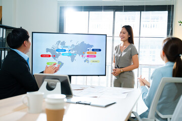 Group of creative Businesspeople brain storm meeting presentation,discussing roadmap to product...