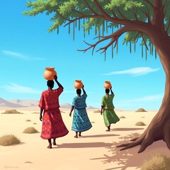 india, thar desert near jaisalmer: women carrying water