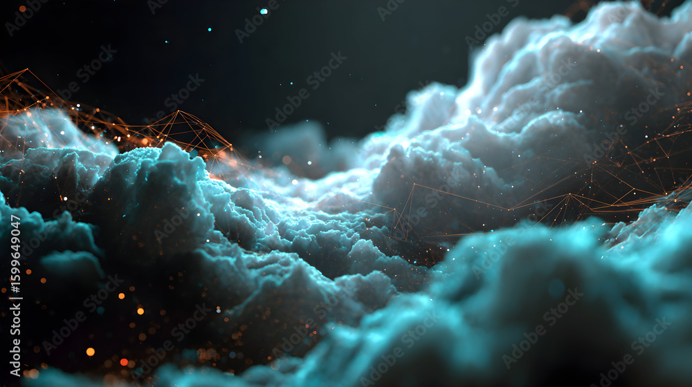 Poster ethereal network of clouds illuminated with digital connectivity showcasing the blend of technology 