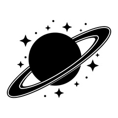 Ringed planets, vector silhouette