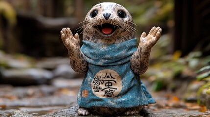 Smiling seal figurine in traditional attire