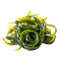 Fresh green spirulina seaweed, vibrant spiraled texture, healthy food alternative, perfect for smoothies and salads. Isolated on white background or PNG