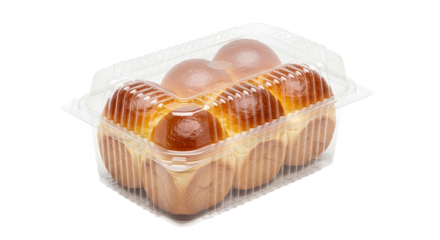 Four Golden Brown Bread Rolls in Clear Plastic Packaging