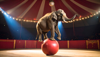 Elephant balancing circus ball.