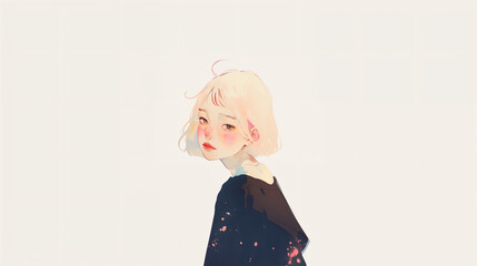 かわいい女性の水彩イラスト
