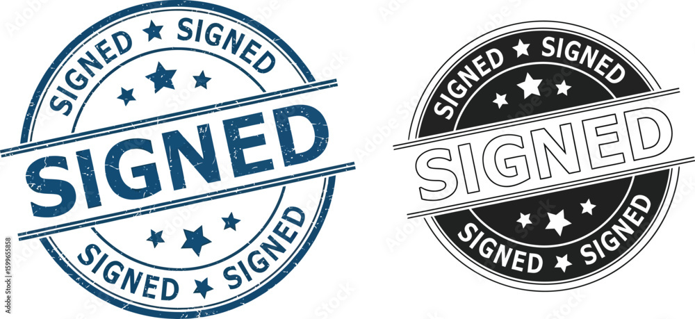 Poster signed stamp vector graphic design elements for official document approval confirmation 100 char edi