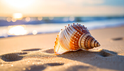 Seashell Sunset Beach Sand Ocean.