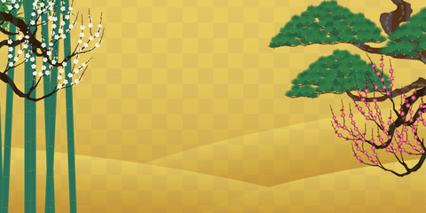 松、竹、梅日本の縁起物の背景素材。松竹梅のイラスト。