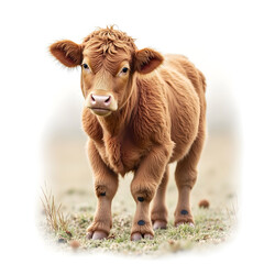 young highland cow on a white isolated