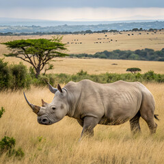 white rhinoceros or square lipped rhinoceros on white background