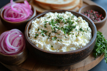 Bowl of masoor beside bowl of onion and garlic.