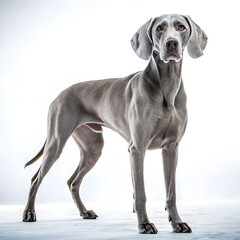 Weimaraner standing on white background