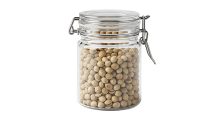 Glass jar with coriander seeds spice storage kitchen ingredient food photography