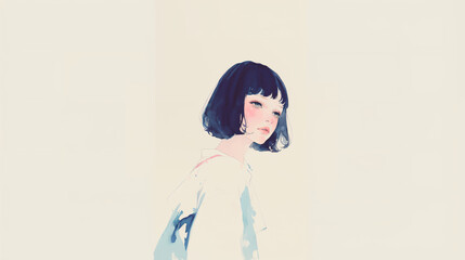 おしゃれな女性の振り向く水彩イラスト