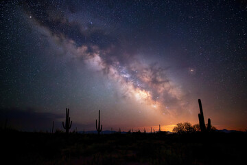 Milky Way night desert cactus silhouette sky stars landscape Arizona