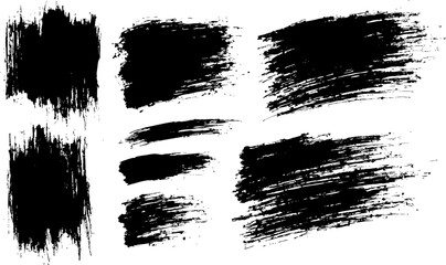 Set of vector paint brush stroke, grungy decoration elements. Freehand grunge brush illustration.