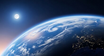 Obraz premium Majestic earth from space with the moon shining brightly in the distance