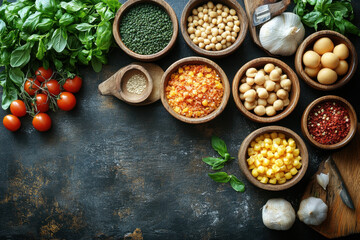 Various vegetables and fruits displayed on a table for a healthy diet.