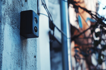 Black Video Doorbell Mounted on Wall


