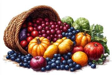 Basket filled with fruit and vegetables.