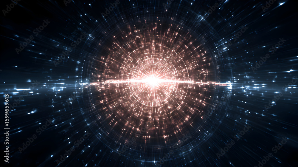 Poster abstract light burst background with radial lines and glowing particles