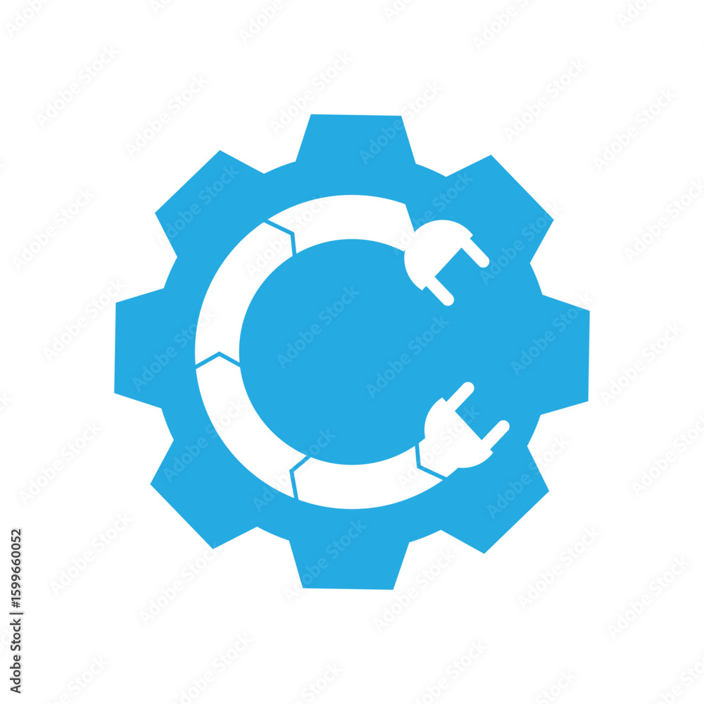 Poster the image shows a logo design of a circular letter c with two electric plugs inside a round gear sha