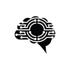 The image shows a logo design of a brain shape in black color with nodes and circuit lines in white color that looks clean and modern on a white background